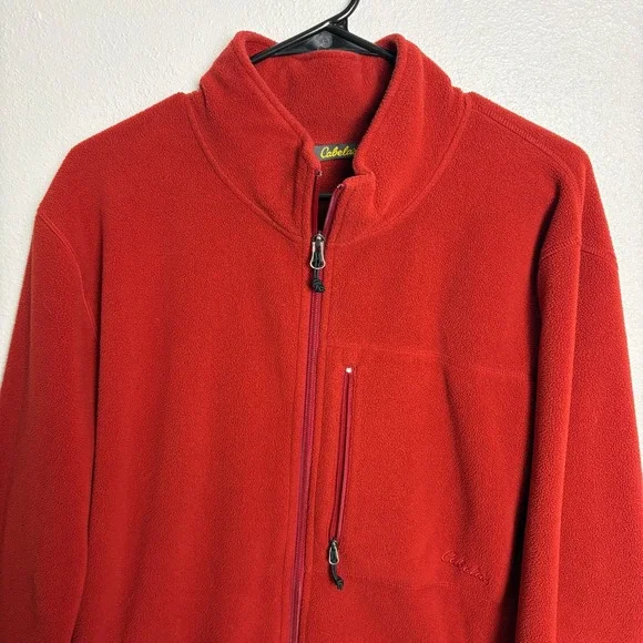 Cabelas Mens Polartec Fleece Jacket Red Full Zip Chest Pocket XL Outdoor Hiking - Picture 3 of 10